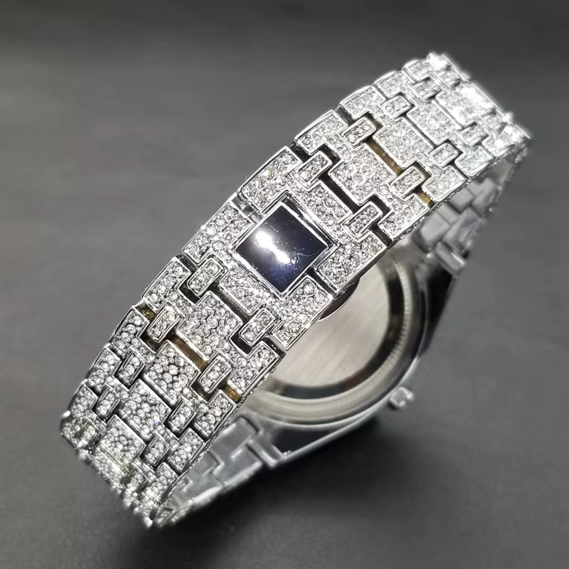 2023 New Arab Number Watch for Men Luxury Fully Diamond Bling Mens Quartz Watches Fashion Iced Out Silver Waterproof Male Clock